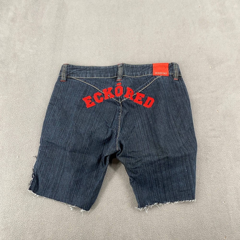 Ecko Red Womens Denim Cut Off Shorts Dark‎ Wash Embroidered Logo Y2K Size 7